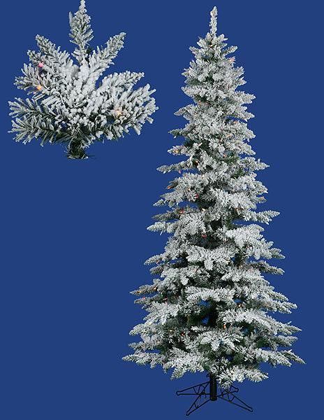 6.5' Pre-Lit Snow Flocked Layered Utica Slim Christmas Tree - Multi LED Lights