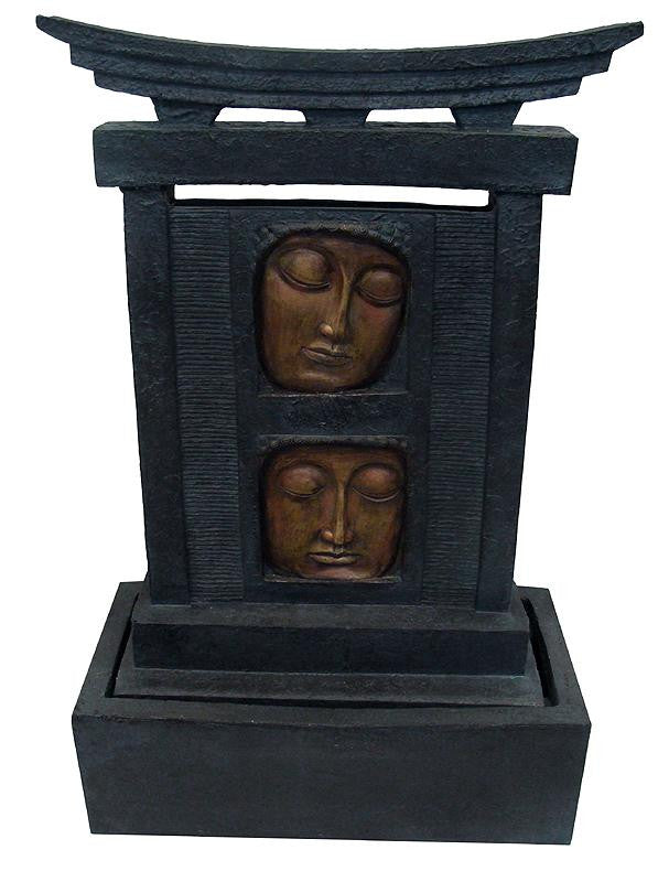 30" Double Buddha Face Outdoor Garden Water Fountain