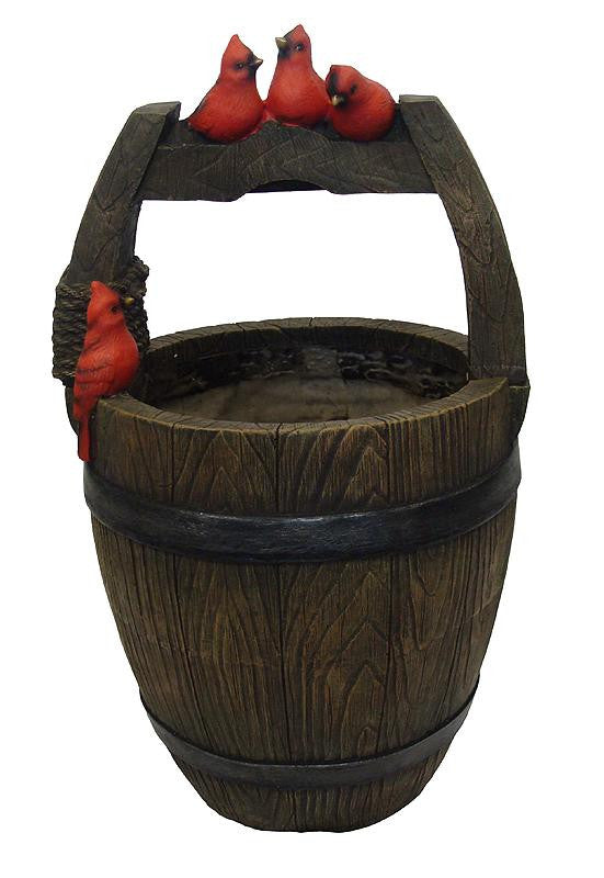 24" Red Cardinals Perched on a Bucket Outdoor Garden Water Fountain