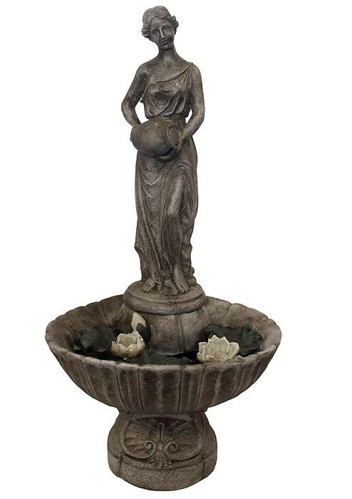 44" Lighted LED Lady with Lily Flowers Outdoor Garden Water Fountain