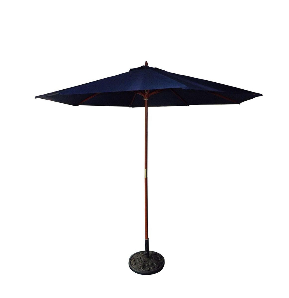 9' Outdoor Patio Market Umbrella - Navy Blue and Cherry Wood