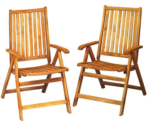 Set of 2 Acacia Wood Outdoor Patio Furniture Folding Chairs