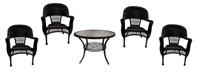 5-Piece Black Resin Wicker Patio Dining Set - Table and 4 Chairs