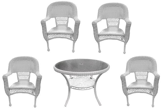 5-Piece White Resin Wicker Patio Dining Set - Table and 4 Chairs