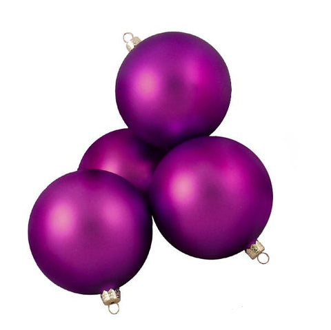 Pack of 4 Matte Purple Excitement Glass Ball Christmas Ornaments 4" (100mm)