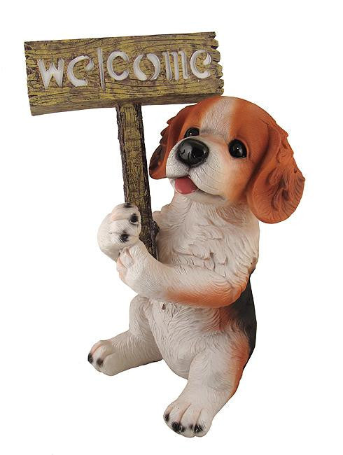 15.5" LED Lighted Solar Powered Light Puppy Dog with Welcome Sign Figure