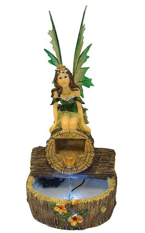 14" LED LIGHTED GREEN FAIRY INDOOR WATER FOUNTAIN GARDEN FIGURE