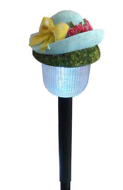 17" LED Lighted Solar Powered Outdoor Blue Rose Hat Garden Light