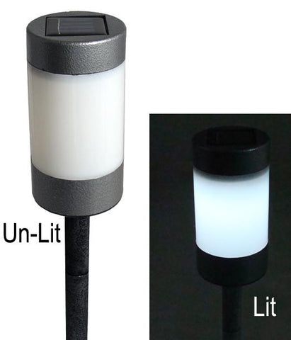 16" LED Lighted Solar Powered Outdoor Stainless Steel Garden Light w-Black Stake