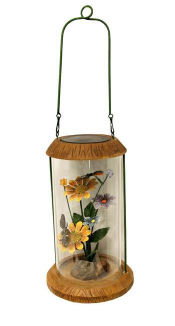 10.5" LED Lighted Solar Powered Outdoor Garden Lantern with Flowers