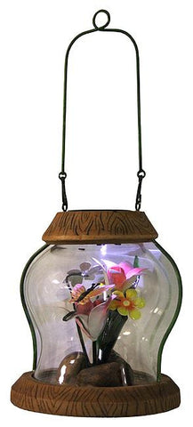 7" LED Lighted Solar Powered Outdoor Garden Lantern with Flowers