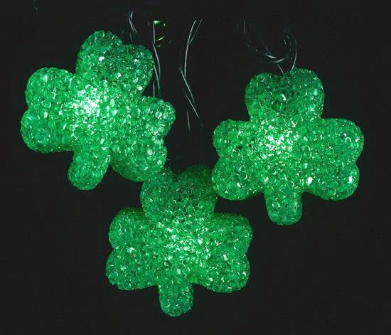 SET OF 10 LUCK OF THE IRISH ST PATRICKS DAY SHAMROCK CHRISTMAS LIGHTS GREEN WIRE