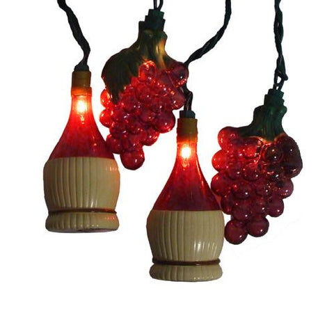 Set of 10 Tuscan Winery Grape and Wine Bottle Patio Christmas Lights - White Wire