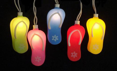 Set of 10 Beach Party Summer Garden Patio Flip Flop Christmas Lights -White Wire