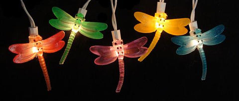 Set of 10 Dragonfly Summer Garden Patio Christmas Lights - White Wire