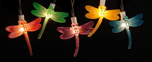 Set of 10 Battery Operated LED Dragonfly Garden Patio Umbrella Lights with Timer