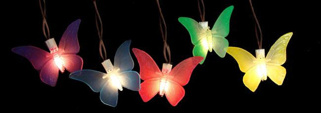 Set of 10 Battery Operated LED Butterfly Garden Patio Umbrella Lights with Timer