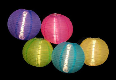 Set of 5 Asian Fusion Colorful Chinese Lantern Garden Patio Lights - White Wire