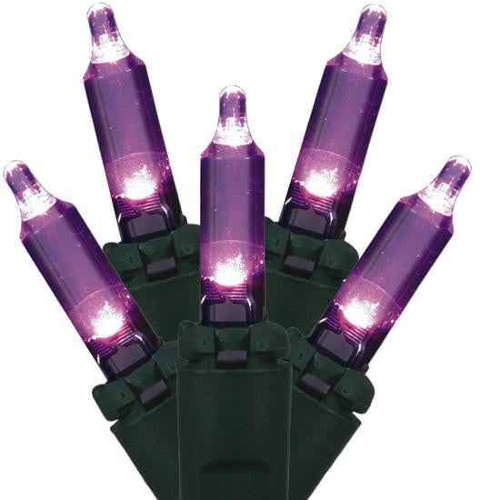 Set of 100 Purple LED Mini Christmas Lights - Green Wire