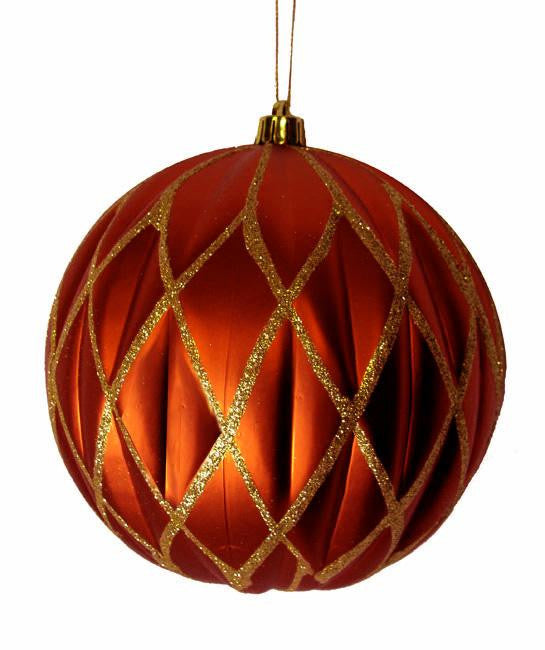 Orange Glittered Lattice Shatterproof Christmas Ball Ornament 6" (150mm)