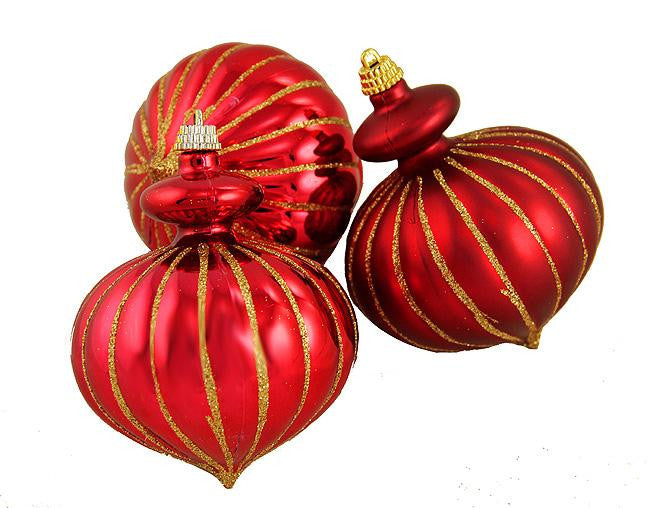 Pack of 3 Shiny and Matte Red Onion Shatterproof Christmas Ornaments 4"