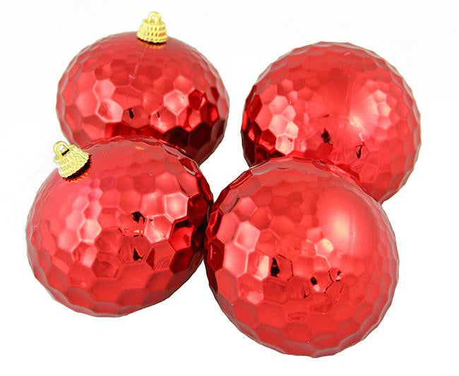 Pack of 4 Shiny Red Shatterproof Hammered Disco Ball Christmas Ornaments 3.25"