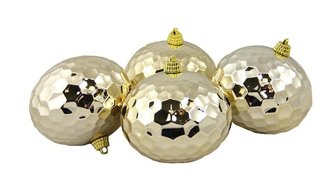 Pack of 4 Shiny Gold Shatterproof Hammered Disco Ball Christmas Ornaments 3.25"