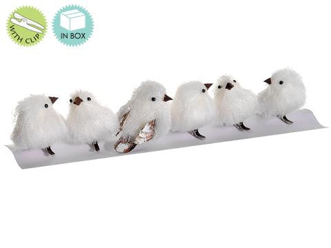 Pack of 6 Tell a Story White Glittered Bird Clip-On Christmas Ornaments 3"