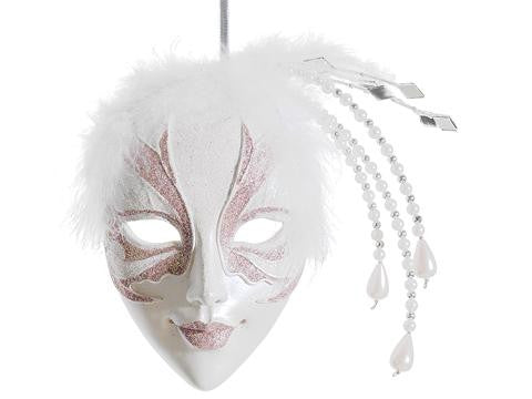 9" Pink and White Glittered Ornate Masquerade Mask Christmas Ornament