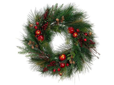 24" Artificial Pomegranate, Cranberry and Pine Cone Christmas Wreath - Unlit