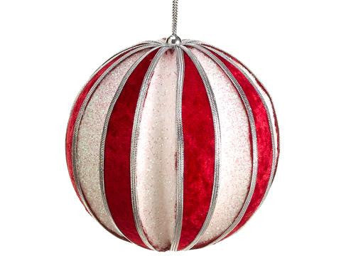 Peppermint Twist Red and Glitter Christmas Ball Ornament 4" (100mm)