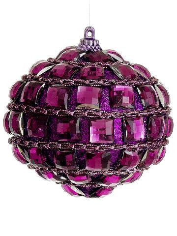 4" Rich Plum Purple Jeweled Onion-Shaped Christmas Ornament