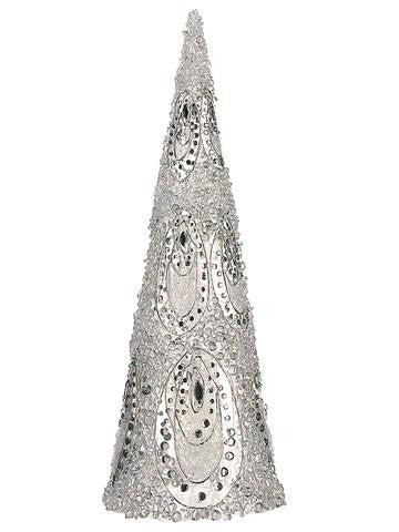 12.5" Regal Peacock Glittered Faux Crystal Table Top Christmas Topiary Cone Tree