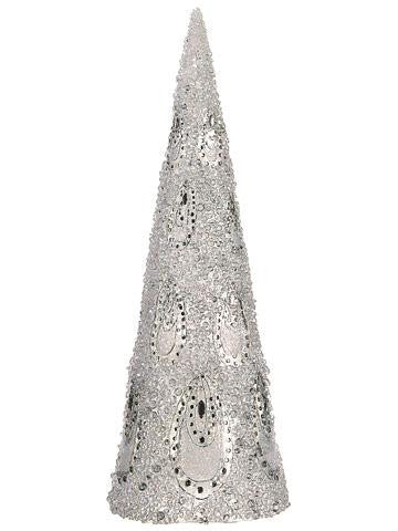 16" Regal Peacock Glittered Faux Crystal Table Top Christmas Topiary Cone Tree