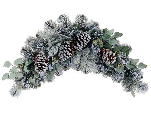 32" Flocked Pine, Eucalyptus and Pine Cone Artificial Christmas Swag - Unlit