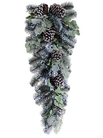 33" Artificial Flocked Pine Cone & Eucalyptus Christmas Teardrop Swag - Unlit