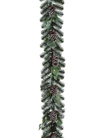 6' x 12" Artificial Flocked Pine Cone and Eucalyptus Christmas Garland - Unlit