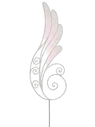 24" White Iridescent Glittered Angel Wing Craft Pick