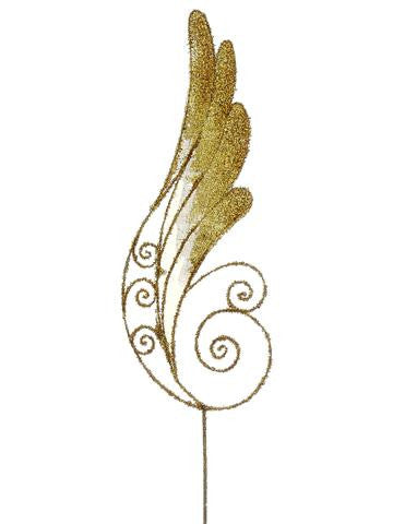 24" Gold Iridescent Glittered Angel Wing Craft Pick