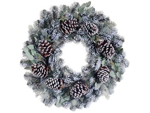 30" Flocked Pine Cone & Eucalyptus Artificial Pine Christmas Wreath - Unlit