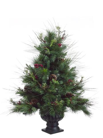 3' Potted Mixed Long Needle Pine Artificial Christmas Tree with Pine Cones and Berries - Unlit