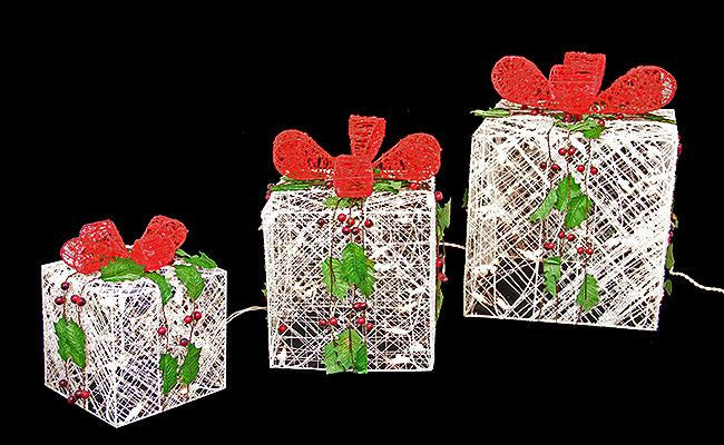 3-Piece Lighted Beaded Crystal Christmas Present Yard Art Set - Clear Lights