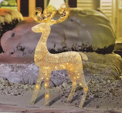 48" Elegant Glittered White Reindeer Lighted Christmas Yard Art Decoration