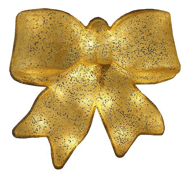 15.5" Gold Glittered Battery Operated Lighted LED Christmas Bow Decoration