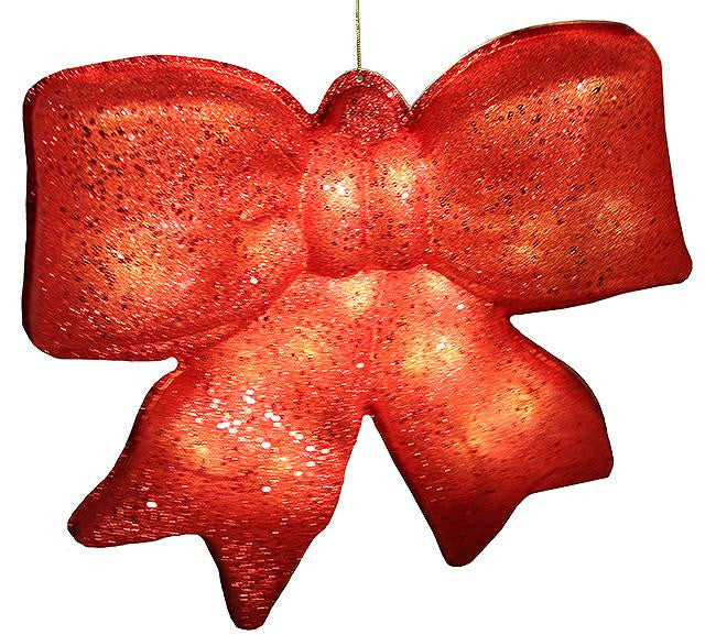 15.5" Red Glittered Battery Operated Lighted LED Christmas Bow Decoration