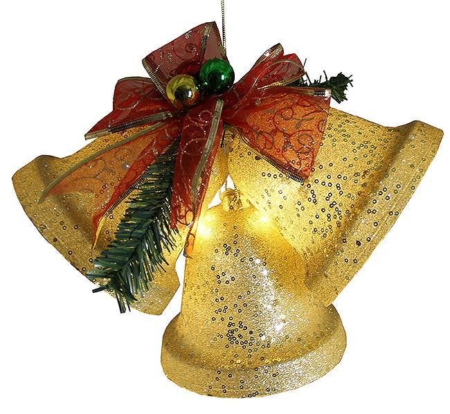 8.5" Gold Glittered Battery Operated Lighted LED Christmas Bell Decoration