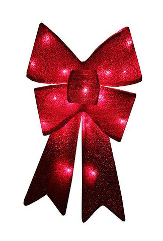 28" Red Sparkly Lighted Christmas Bow Decoration - Red Lights