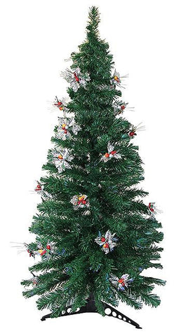 6' Pre-Lit Fiber Optic Artificial Christmas Tree with Silver Holly - Multi