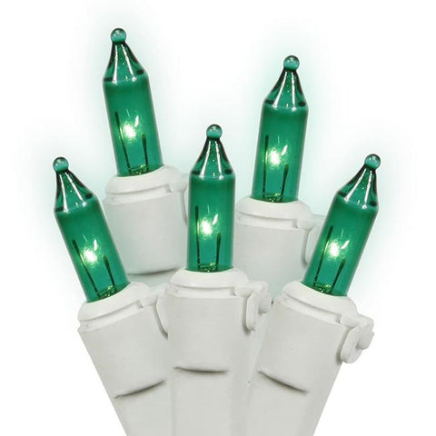 Set of 100 Green Mini Christmas Lights - White Wire