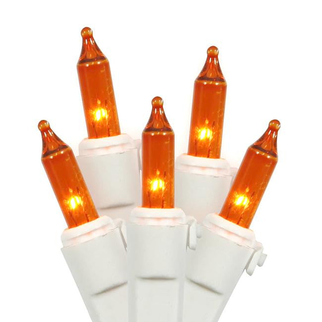 Set of 100 Amber Mini Christmas Lights - White Wire